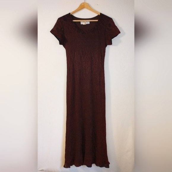 Jessica Howard Vintage 90's Retro Pencil Dress Cap Sleeve Dark Brown Fairy - Picture 2 of 8